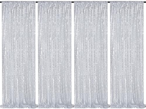 Pailletten-Vorhang, silberfarben, glitzernd, für Party, Fotografie, Hintergründe, Hochzeit, Hintergründe, 4 Stück