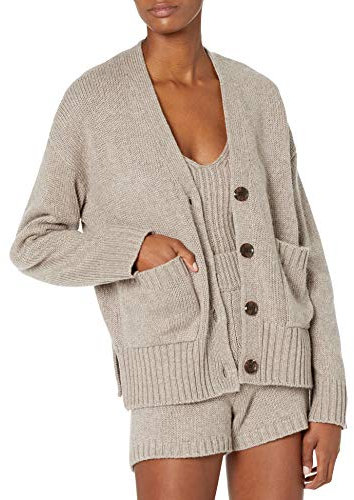 The Drop Brigitte, Cardigan a Costine con Bottoni Grandi e Tasche Frontali da Donna, Fungo Mélange, XS