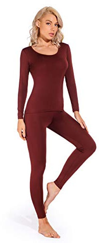 Liang Rou Women's Scoop Neck Top & Bottom Ultra Thin Thermal Underwear Set Dark Rosewood Medium