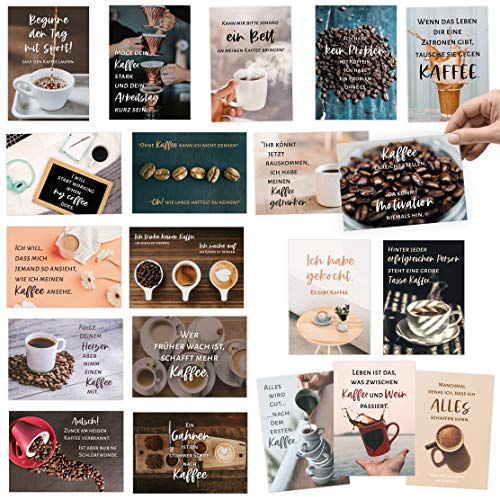 Kipitan 20 Postkarten Set Kaffee - mit lustigen Sprüchen für Kaffeliebhaber - zum Versüßen im Büro oder Homeoffice und für einem guten Start in den Tag