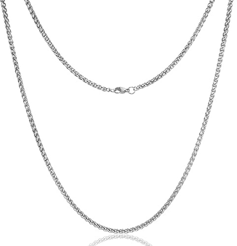 HSWYFCJY Mens Wheat Chain Necklace Silver Men Braided Chain Necklace 3mm Stainless Steel Necklace 46/51/56/61 cm Fashion Jewellery Gifts for Men Women