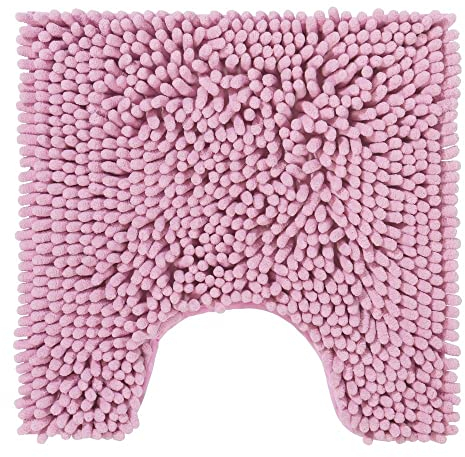 PANA® Chenille WC Vorleger mit U-Ausschnitt für Klo (45x45 cm) • Rutschfester Klo Vorleger mit Ausschnitt • Badezimmer-Teppich Toilette • Bad-Vorleger waschbar • Farbe: Rosa