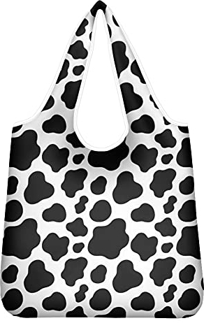 Jeiento Wiederverwendbare Einkaufstasche, faltbar, Leinen, umweltfreundlich, Schultertasche, Polyester, kuh, Large