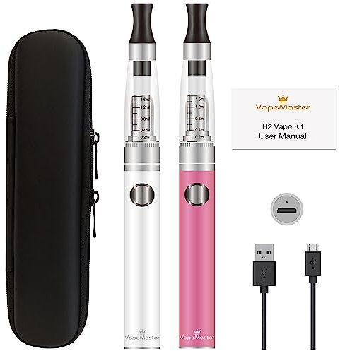 E Cigarettes Vape Pen Starter Pack VapeMaster H2 Kit, 2 Vape Pens, Easy Top Fill Cartridge, Long Lasting Battery, Pure Vapor - No eLiquid, No Nicotine