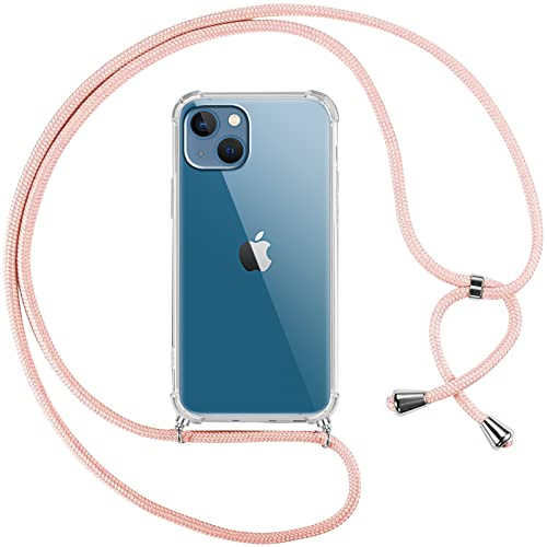 Pnakqil handyband für iPhone 13/iPhone 14 Hülle mit Band, Transparent Weich Silikon Case mit Kordel Necklace, Durchsichtig Anti-Fall Schutzhülle für iPhone 13 mit Lanyard, Rose