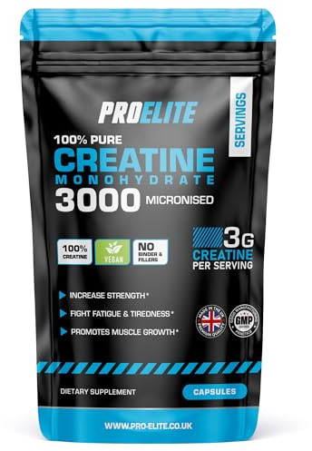 Creatine Monohydrate Capsules 3000mg - 60 Capsules Vegan NO FILLERS ? NO Binder Optimum Muscle Growth, Increases Physical Performance, Pure Creatine, Amino Acids by PRO-Elite