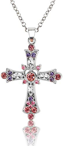 Abitoncc Y2k Gothic Cross Necklace for Women Men Jewelry, Crystal Cross Pendant Punk Barbed Wire Thorns Metal Necklace, Rhinestone