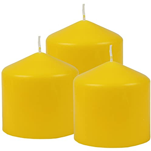 HS Candle Stumpenkerzen Wachskerzen Ø8cm x 8cm (3er Pack) Gelb - Lange Brenndauer, Hergestellt in EU, Kerzen Blockkerzen - Wachs Stumpen
