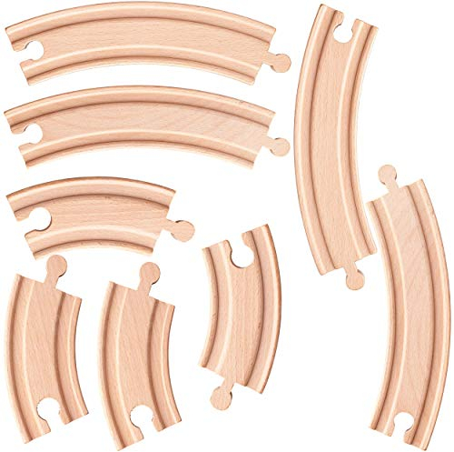 Set: 8 Stück Holz - Schienen - Lange + Kurze Kurven - für Eisenbahn/Holzeisenbahn - 18 cm - passend für alle Schienen-Systeme & Straßen - z.B. Brio/Hero..
