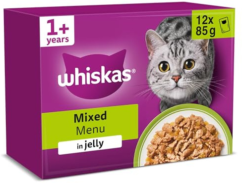 WHISKAS Adult Wet Cat Food in Jelly 12x85g Mixed Menu (Pack of 4)