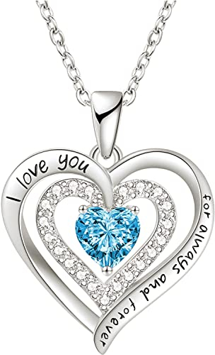 LIHELEI Kette Damen mit Forever Love Herz Geburtsstein Anhänger, S925 Silber Halskette für Frauen Schmuck, Geburtstags Geschenk für Sie, Frau Freundin Valentinstag Muttertags-Dec.Silber