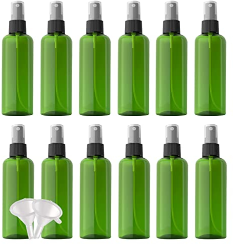 YANCAER 24 Piezas 100ml Verde Botellas de Spray Pulverizador con Boquilla de Negro, Plastico Botes Spray Vacios Perfume Atomizador Botella de Spray de Viaje para Cosméticos Líquido