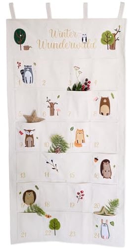 Papierdrachen Adventskalender 2024 als Wandkalender aus Stoff zum Befüllen - Waldtiere - hochwertig bestickt - Stoffbeutel - Geschenksäckchen - wiederverwendbar - Set 37
