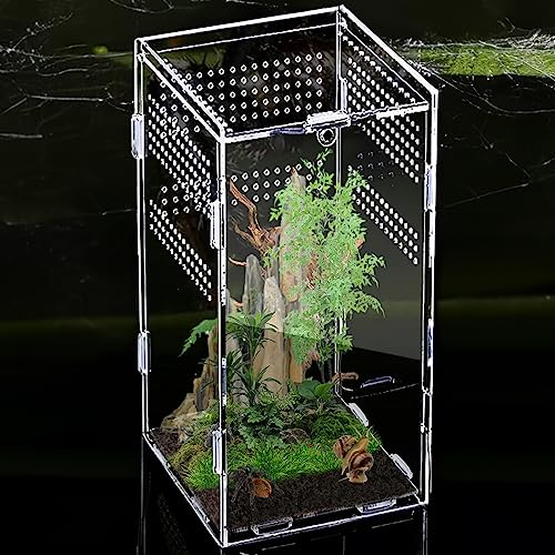 360 ° Acryl Terrarium Schnecken Terrarium: Nizirioo 12x12X20 cm Reptil Fütterungsbox, Mini Transparent Acryl Terrarium, Mini terrarium für Spide, Skorpion, Gottesanbeterin, Reptilien Lebensraum
