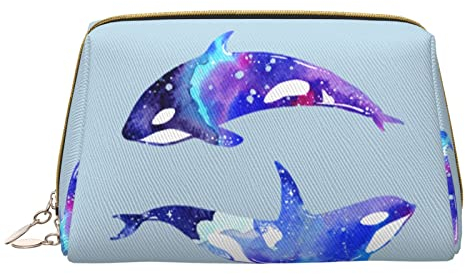Orca Killer Wal Leder Kosmetiktasche Handtasche Kleine Tasche Geldbörse Reißverschluss Federmäppchen Toilettenartikel Organizer Aufbewahrung Beauty Ma, farbe, 5.0cm*10.5cm*20.5cm, federmäppchen