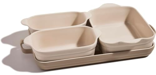 Our Place Bakeware Set | 5-Piece Nonstick, Toxin-Free, Ceramic, Cast Aluminum Set with Oven Pan, Bakers, & Oven Mat | Space-Saving Nesting Design | Oven-Safe | Bake, Roast, Griddle and More | Steam