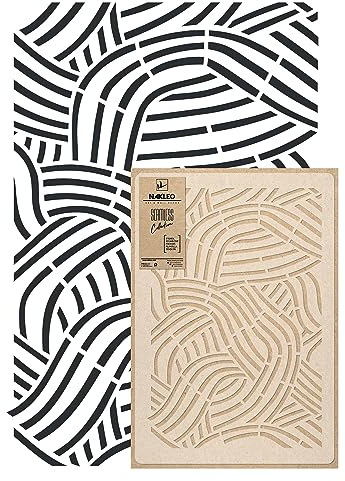 NAKLEO Wandschablone Groß Muster, Malschablone 59x95cm Wellenlinien Wiederverwendbare Kunststoff, Geometrische Tapete Wandgestaltung, DIY Craft