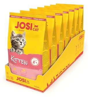 JosiCat Kitten | 7X 650g | Junior | Katzenfutter trocken mit Geflügel | Premium Trockenfutter mit Geflügel & Lachsöl für wachsende / säugende Katzen | Vitamine | eiweißreich | powered by JOSERA