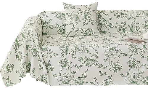 Homxi Couch Überzug Zweisitzer,180x260CM,Sofa Überzug Universal Blume Bedruckt Sofahusse Chenille Sofa-Handtuch Grün Sofabezug Decke