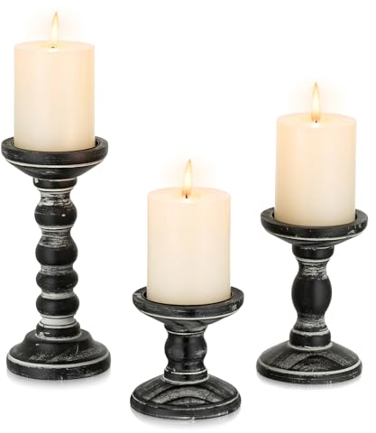 Kerzenständer Holz Kerzenhalter Vintage Deko: Candeldo 3 Stück Schwarz Kerzenhalter Stumpenkerzen Wohnzimmer Tischdeko Groß Kerzenständer Dekoration Esstisch Weihnachten