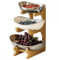 Gelory 3 Tier Fruit Bowls for Kitchen Counter, Ceramic Fruit Bowl with Bamboo Rack, Porcelain Kitchen Bowls Veggies Snack Nuts Bread Candy Dessert Cake Tray (3 Tier Silver and White)