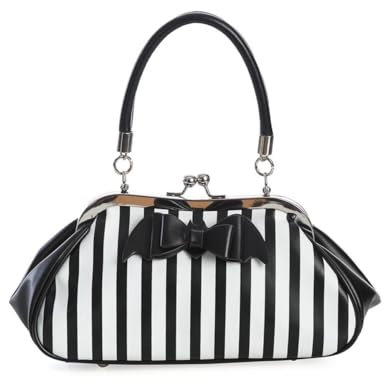 Banned Gestreifte Handtasche Kunstleder Night of Mystery Gestreift Gotisch, Weiß, Einheitsgröße