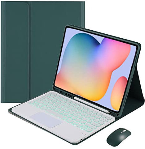 VLEAQC Étui avec Clavier rétroéclairé pour Samsung Galaxy Tab A8 10,5 2022 (SM-T500/T505/T507), Clavier et Souris Bluetooth Amovibles, Housse de Protection légère pour Tablette,Dark Green