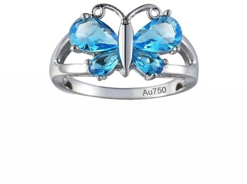 AMDXD Weißgold 18 Karat 750 Verlobungsring, Blau Topas Schmetterling Freundschaftsringe Bandringe, Bandringe Freundschaftsringe 18K Gold Echtschmuck, Gr.62 (19.7)