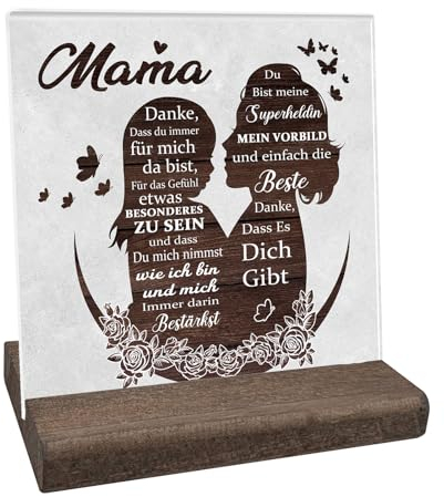 YJSDDNTY Geschenke für Mama - Plakette aus Acryl mit Holzsockel, Geschenkideen für Muttertag, Mama Geburtstagsgeschenk, Geschenke für Mama Weihnachten