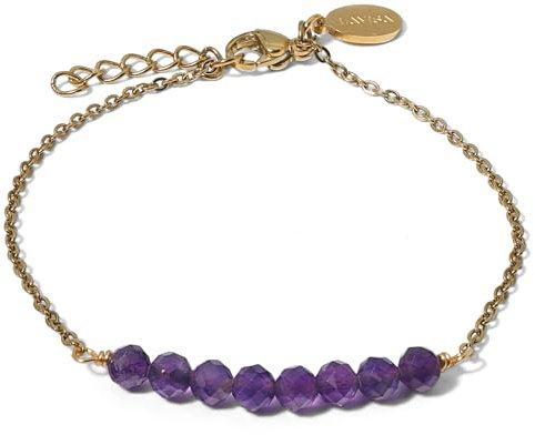 LAVISA 8 Perlen Edelstein Armband - 4mm Perlen - Echte Naturstein Perlen | Kristallperlen, Heilsteine | Onesize mit Verlängerung (Amethyst)