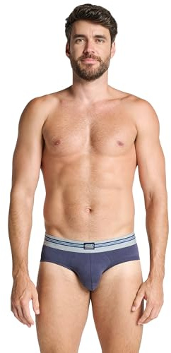 Jockey Cotton Stretch Brief - Unterhosen für Männer im 3er Pack, Unterwäsche aus Baumwolle und Elasthan, Herren Unterhosen mit mittlerer Leibhöhe, 3er Set, in Blau
