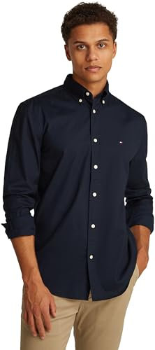 Tommy Hilfiger Men's CORE Flex POPLIN Solid RF Shirt MW0MW39988 L/S Shirt, Blue, XL