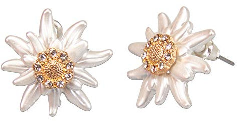 Boucles d'oreilles folkloriques en forme d'edelweiss en strass bicolore – Boucles d'oreilles pour femme avec cristal pour chemisier traditionnel, edelweiss bijoux Dirndl avec strass transparents pour