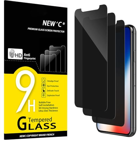 NEW'C 3 Piezas, Protector pantalla privacidad para iPhone 11 Pro, iPhone X, iPhone XS (5,8 Pulgadas), Ángulo de Privacidad 35 Grados Equilibrado con Protección Ocular, Dureza 9H, Sin Burbujas
