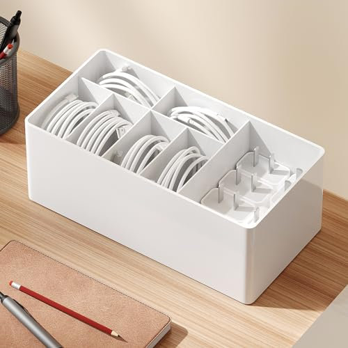 Yocice Charger Cable Cord Storage Organizer Easy storage without ties charger cable organizer Cable Management Boxes - 1 Pack (white)