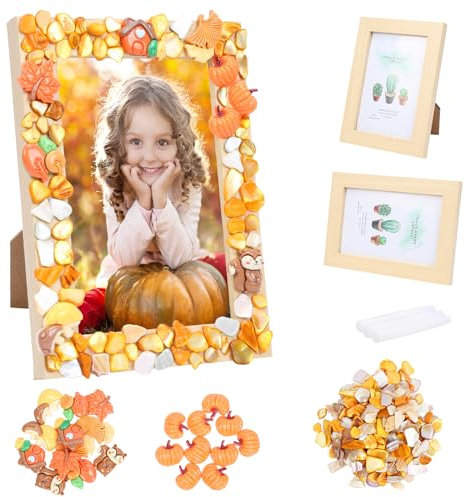 DATIFF 2 Stück Herbst Hozbastlset Kinder Herbst Bilderrahmen zum Basteln Herbst Mosaikrahmen Kreativset Bastlhandwerk DIY Herbst Fotorahmen mit Kürbis Deko Geschenk für Jungen Mädchen Herbst