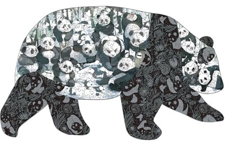 Cuteefun Panda Holzpuzzle für Erwachsene, Einzigartig Geformte Kits Schwierige Versteckte Tier Panda Puzzle für Geburtstag Geschenk Vatertag Familie Spiele