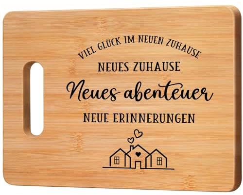CheriGift Einzugsgeschenke Haus, Bambus Schneidebrett, Geschenk zum Einzug, Einweihungsgeschenk Wohnung, Neues Haus Geschenkideen 28 X 21.5 cm