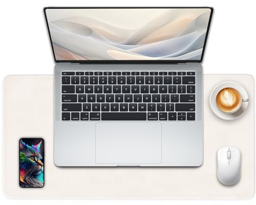 METEOROCK Non-Slip Desk Pad, PU Leather Desk Mat with Suede, Laptop Mat for Desk, 60 x 35 CM Large Mouse Pad, Mouse and Keyboard Mat, Desk Table Protector Mat for Office/Home/Decor (Ivory White)