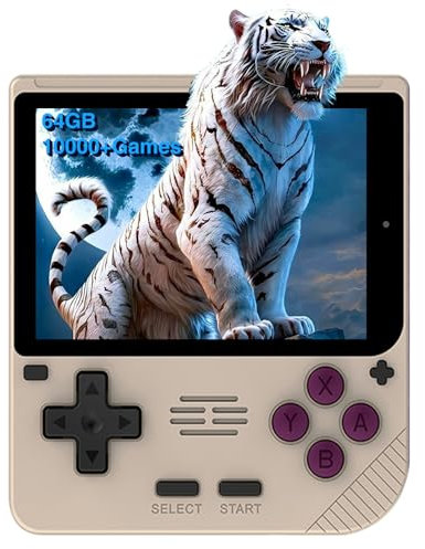 Mini Consola Retro Portatil para Powkiddy V10, 3.5 Pulgadas IPS Sistema Linux Retro Game Console, 10+ Emuladores 3000mAh Batería Emulador Consola Retro, 64GB 10000 Juegos-Caqui