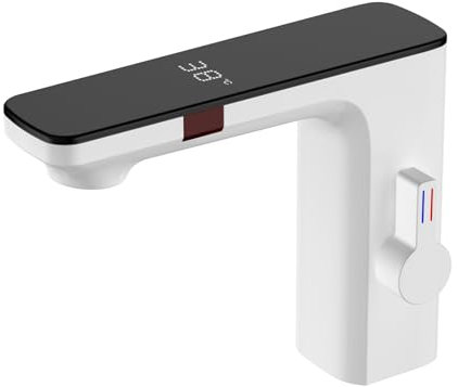 XUYOSDVQ Robinet de Salle de Bains sans Contact, mitigeur de lavabo, capteur Chaud et Froid, robinets de lavabo avec écran LED, Blanc Made in China