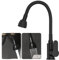 Grifo Cocina Negro, Grifo Fregadero Negro, Grifo Flexible Negro - Flexible y Giratorio 360º, cuerpo acero inoxidable grado 304 y 2 Modos de dispensacion de agua, Antihuellas de Fácil Instalación