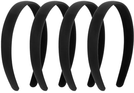 JIYIN 4 Stück Satin Haarreifen, 2cm Breit Hartes Kopfband Schwarz Haarband Rutschfest Haarbänder Make Up Haarreif für Sport Fitness Tägliches für Damen Und Mädchen