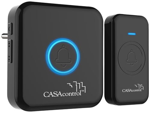 CASAcontrol Türmelder: Funk-Klingel-Taster & Steckdosen-Empfänger, 64 Melodien, IP56, schwarz (Funkbewegungsmelder, Bewegungsmelder Tür, Lichtschranke)