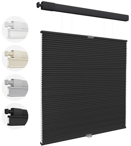 Cellular Top Down Bottom Up Cordless Honeycomb Shades with Thermal Insulation Easy Fit Home Office Blinds (Light Filtering Black 152cm W x 122cm H)