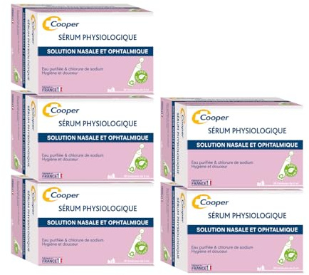 COOPER - Sérum physiologique - Lavage du nez et des yeux - Hygiène quotidienne - Pour toute la famille - Fabriqué en France - Boîte de 30 unidoses, Blanc, 5 ml (Lot de 5)