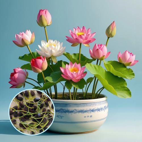 50 semillas de loto multicolor (enano) no OGM. Germinación rápida, resistentes al frío. Ideales para decorar interior y jardín.
