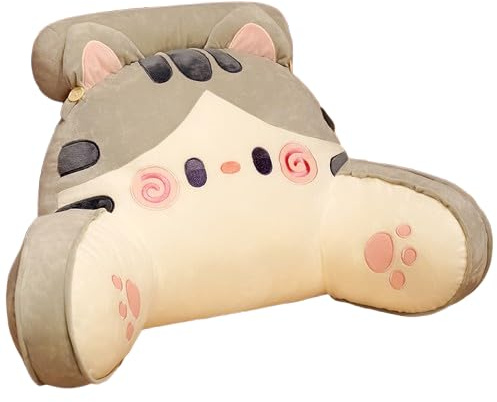GYCS Reading Pillow, Rückenkissen Mit Armlehnen, Lesekissen Für Bett, Bettsessel Rückenlehnenkissen Rückenstütze, Ergonomisches Bett Kissen Rückenkissen, Samt Lesekissen Zum,Gray cat,65x40cm