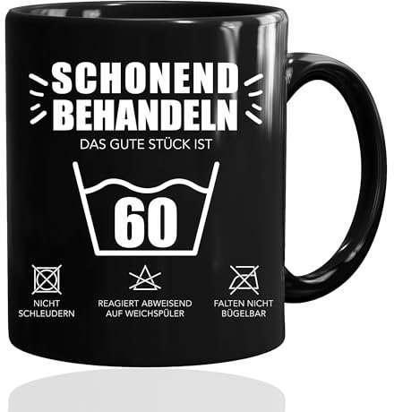 Sugeru Tasse - 60 Geburtstag Frau Geschenke Mann mit Spruch “Schonend behandeln Das gute Stück ist 60”,Lustige Geschenke,Geschenkidee für Den Runden Geburtstag
