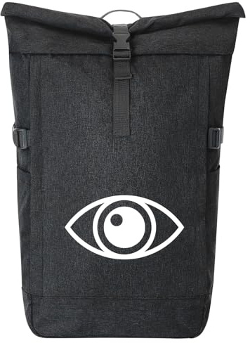 Huuraa Kurierrucksack Auge Eye 30-44 Liter Black Melange Fairtrade Rolltop Rucksack Geschenkidee